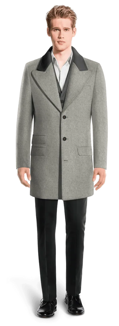 Grey Peak Lapel Overcoat with contrasted Collar