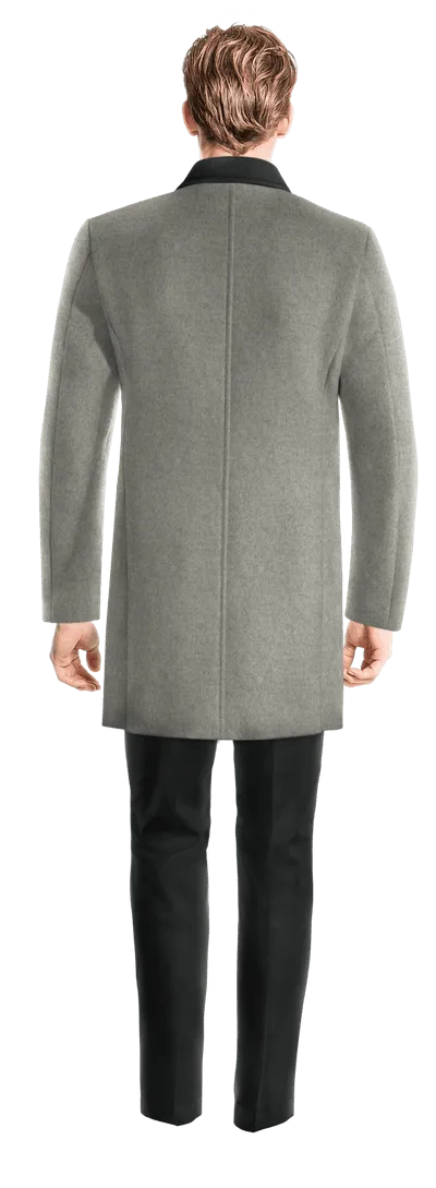 Grey Peak Lapel Overcoat with contrasted Collar