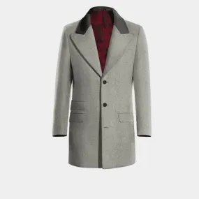 Grey Peak Lapel Overcoat with contrasted Collar