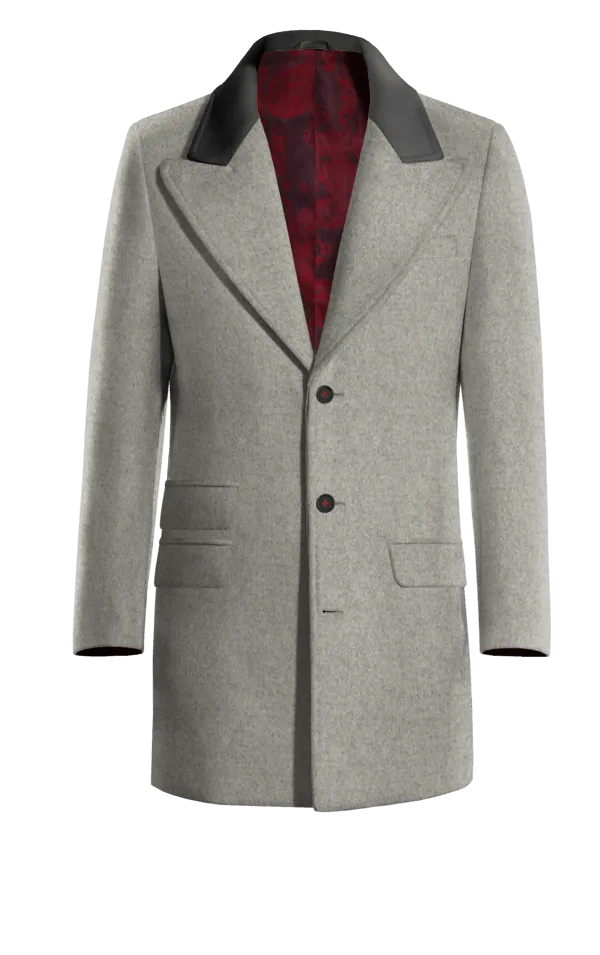 Grey Peak Lapel Overcoat with contrasted Collar