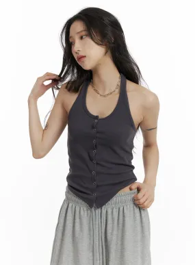 Halter Button-Up Tank Top CF429