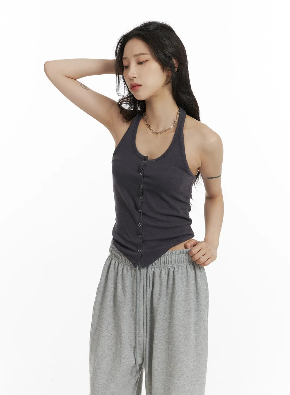 Halter Button-Up Tank Top CF429