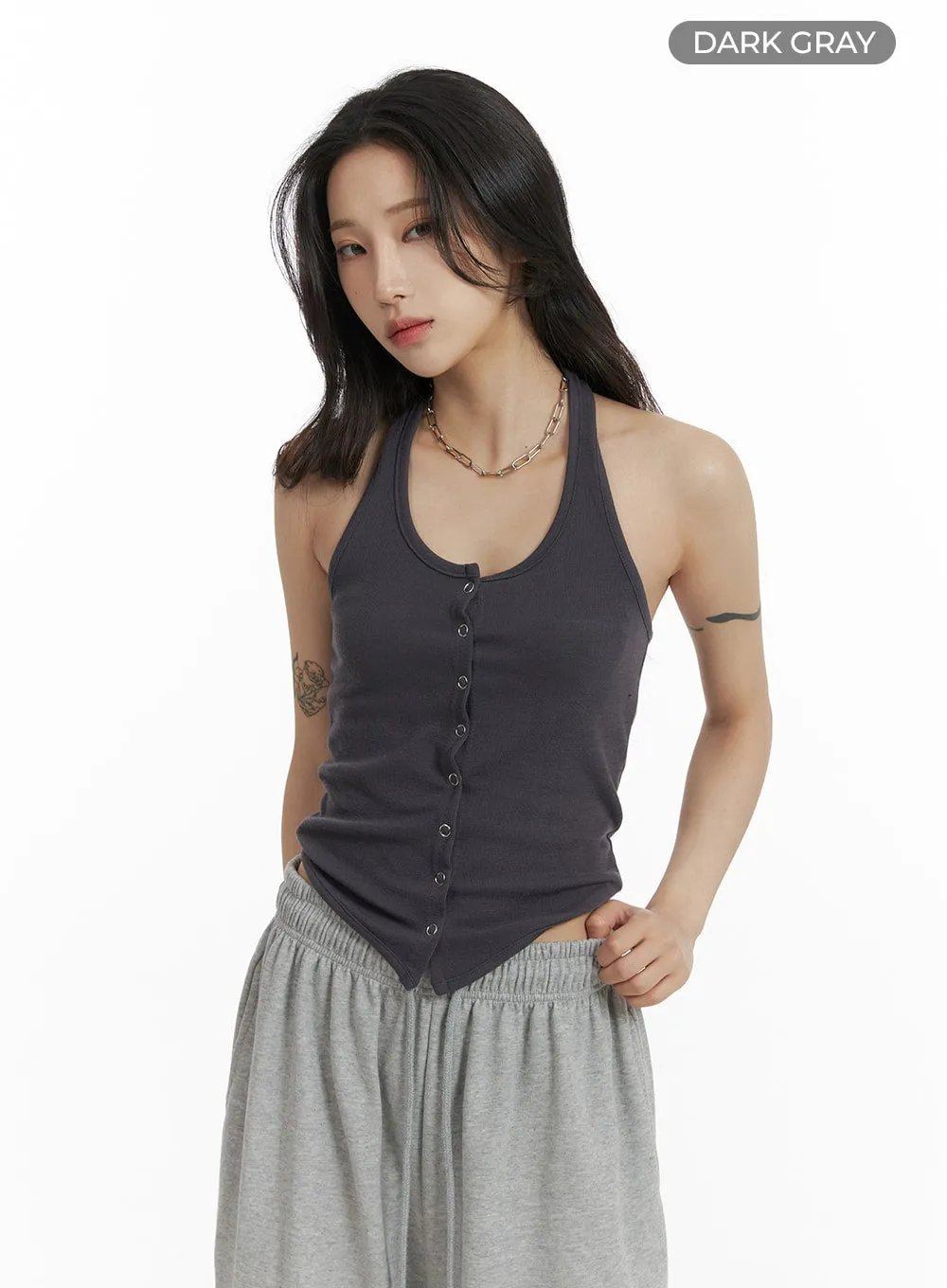 Halter Button-Up Tank Top CF429