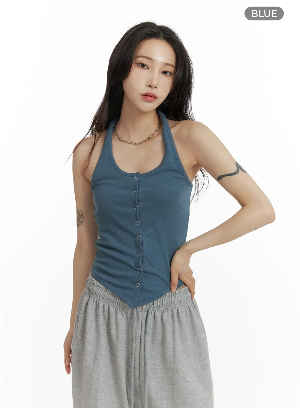 Halter Button-Up Tank Top CF429