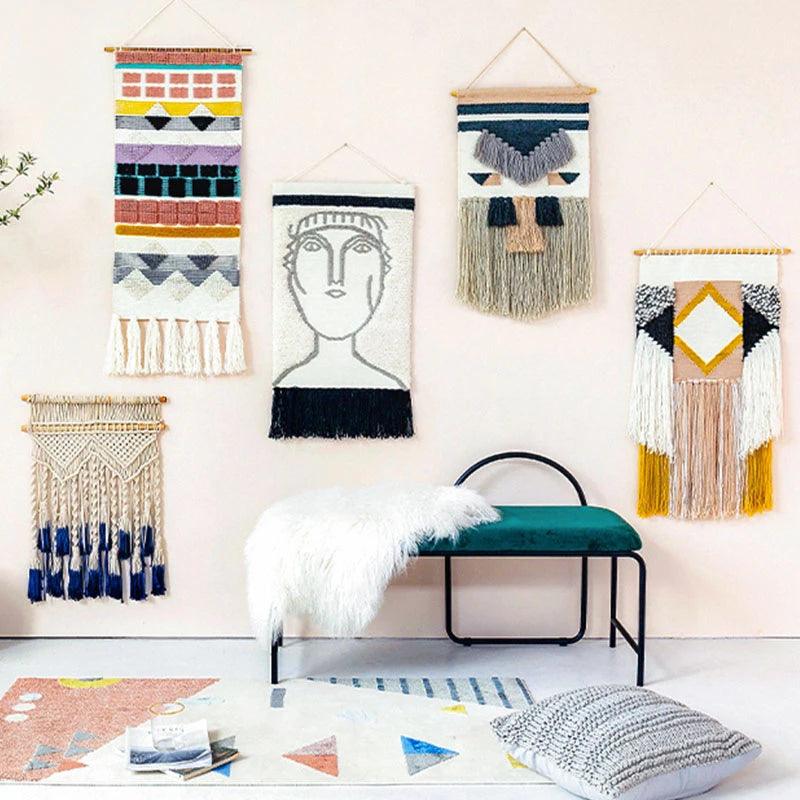 Hand Woven Tufted Macrame Tassel Tapestries