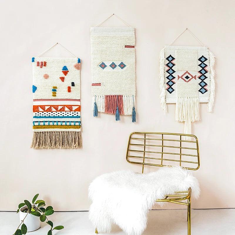 Hand Woven Tufted Macrame Tassel Tapestries