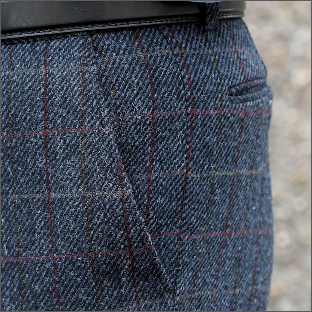 Harris Tweed Blue, Wine Check Trousers>