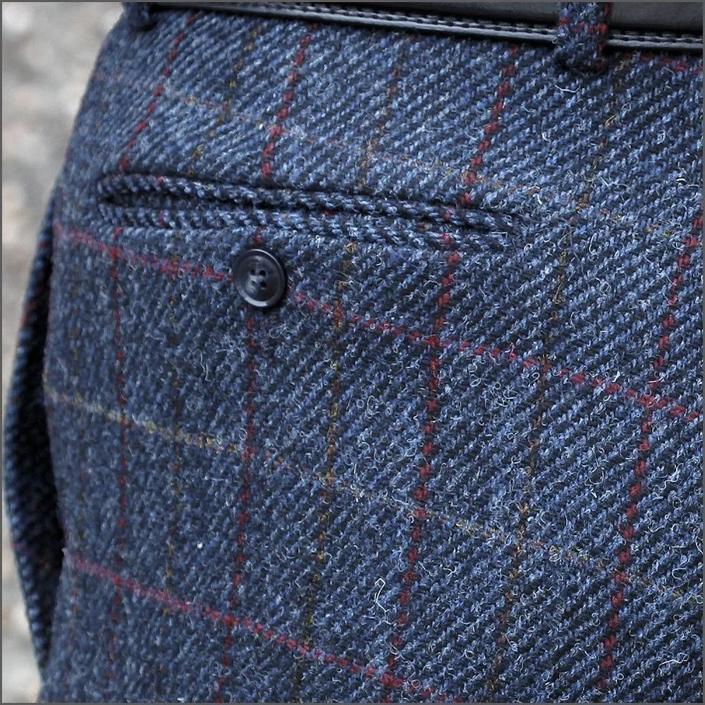 Harris Tweed Blue, Wine Check Trousers>