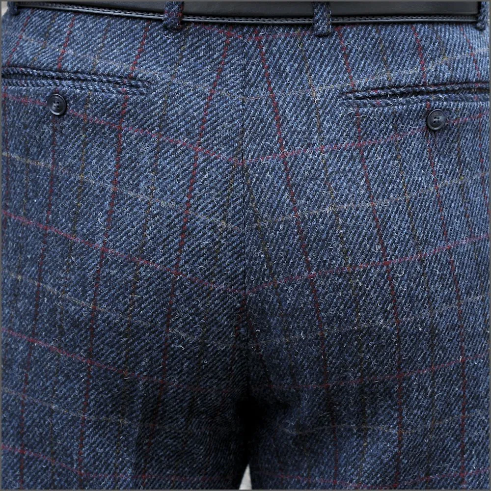 Harris Tweed Blue, Wine Check Trousers>