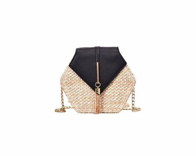 Hexagon Multi Style Straw Leather Handbag Women Summer Rattan Bag Handmade Woven