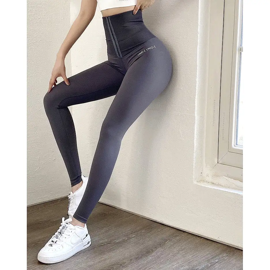 High-waisted breasted tummy control fitness pants for women