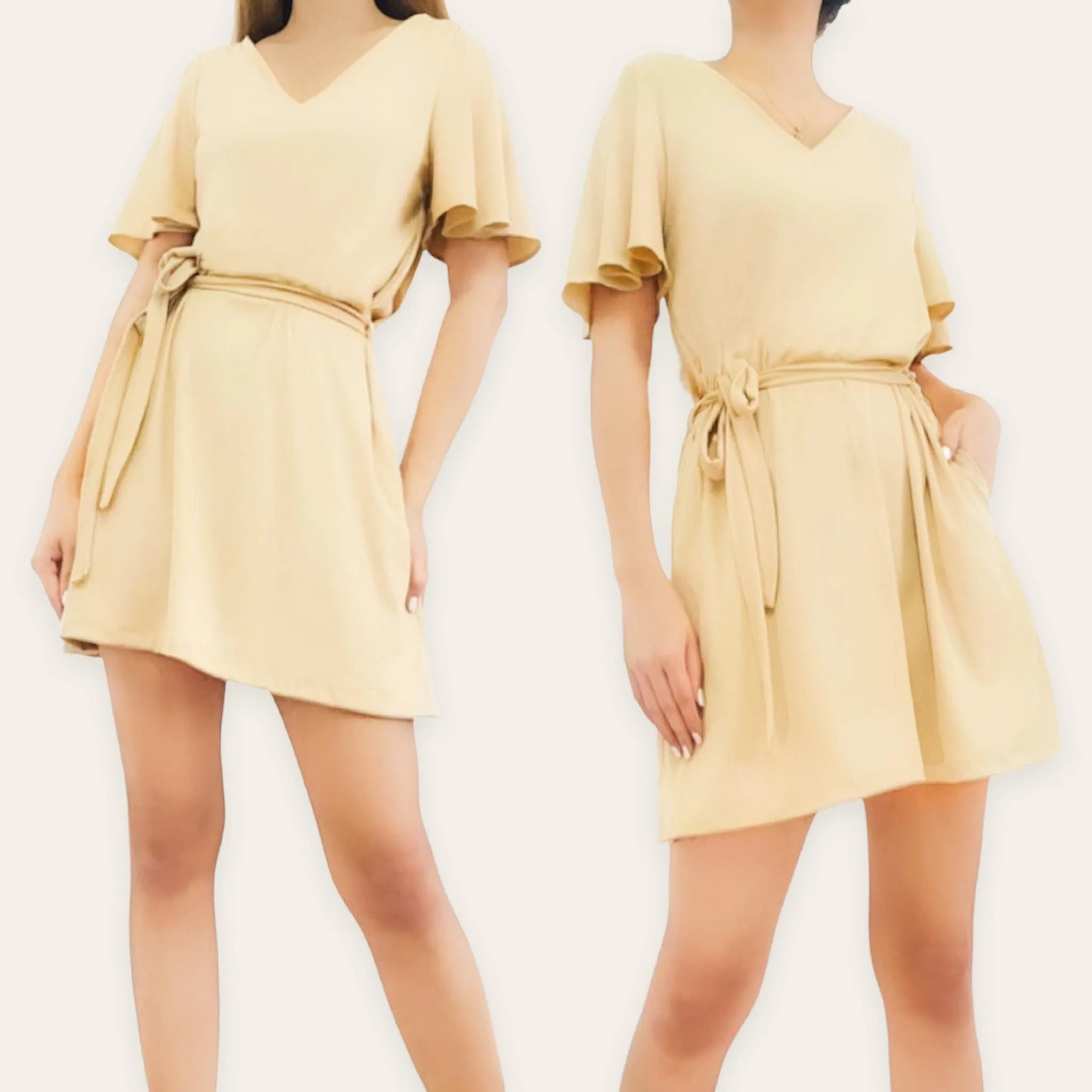 IZZY Flare Sleeves Soft Ribbed Knit Dress with Belt