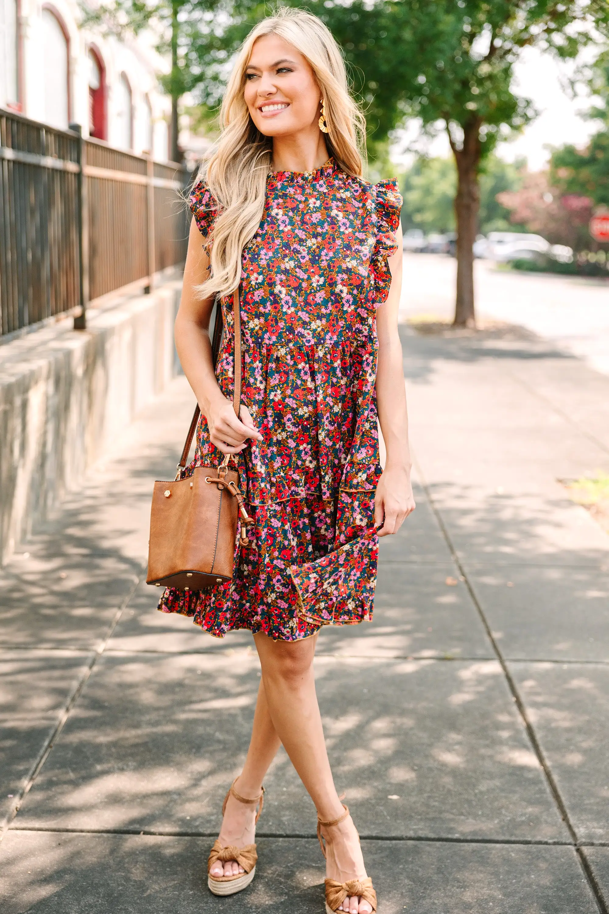 Just A Dream Red Ditsy Floral Babydoll Dress