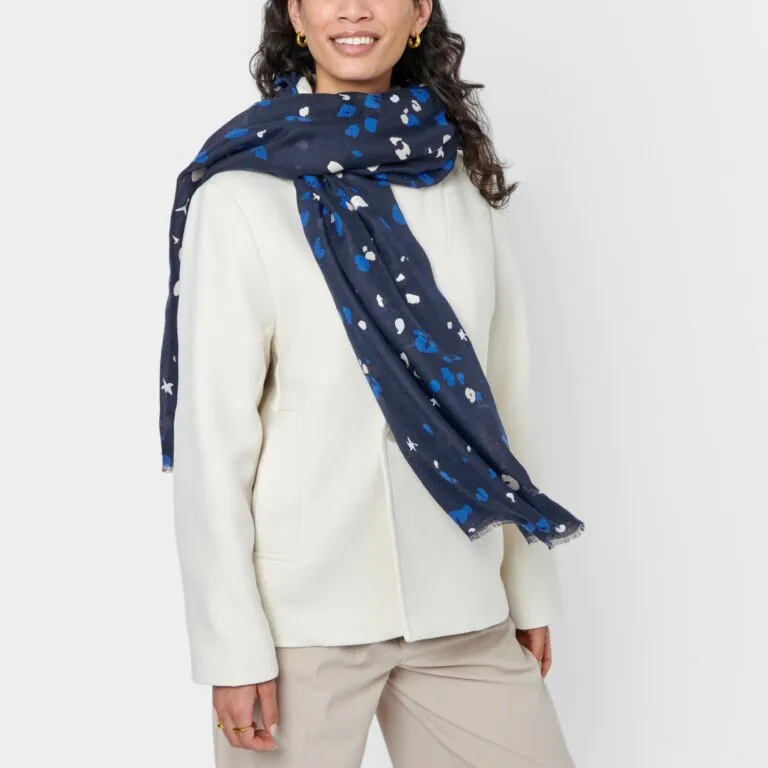 Katie Loxton Navy Confetti Star Printed Foil Scarf