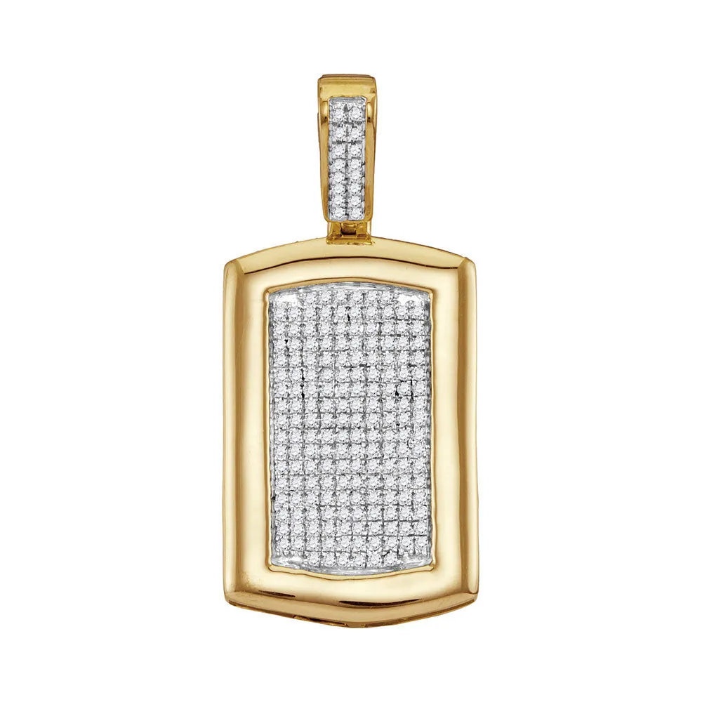 Keene Jewelers 10kt Yellow Gold Mens Round Diamond Dog Tag Cluster Charm Pendant 1/2 Cttw