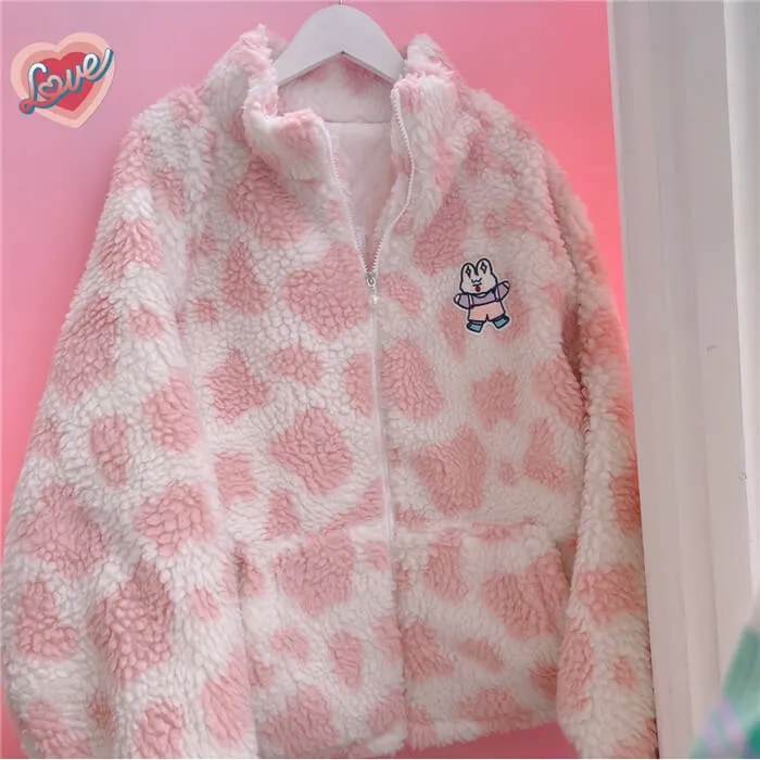 Lamb wool pink leopard print clothes BY90072