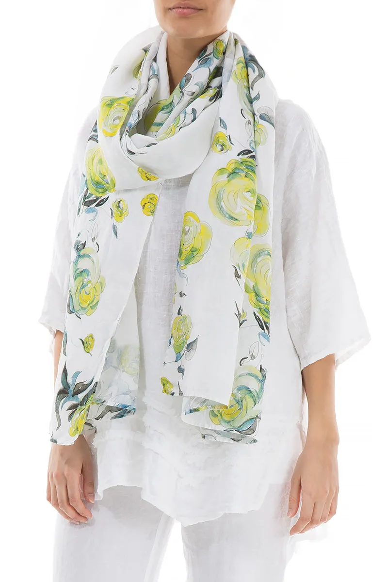 Lime Roses Linen Scarf