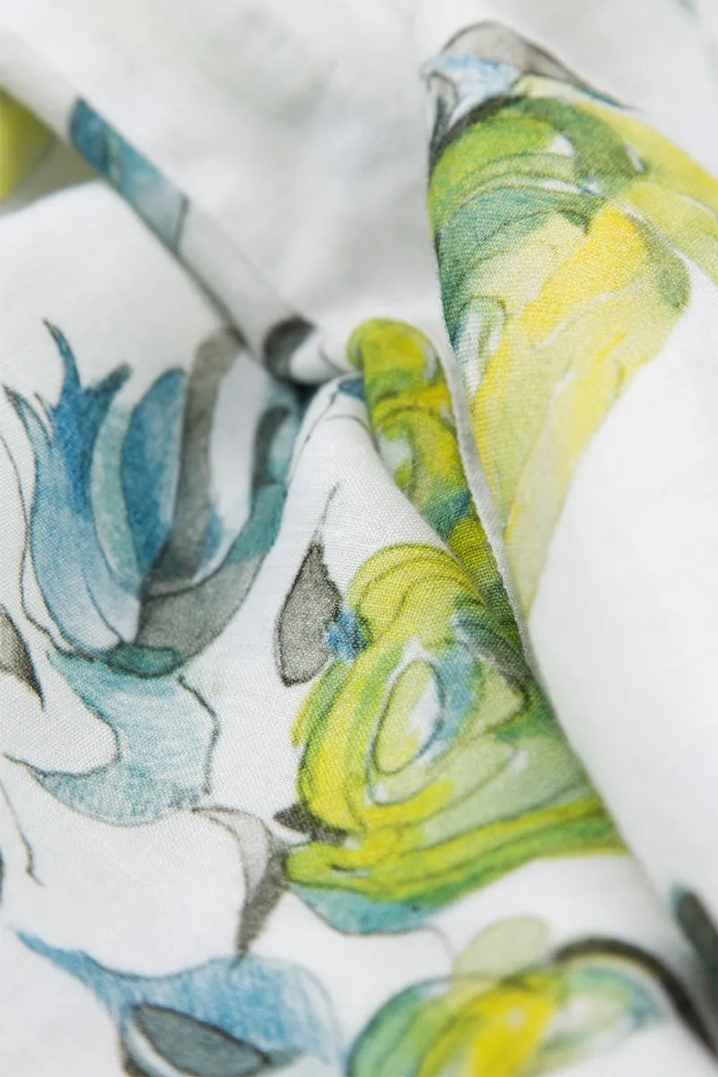 Lime Roses Linen Scarf