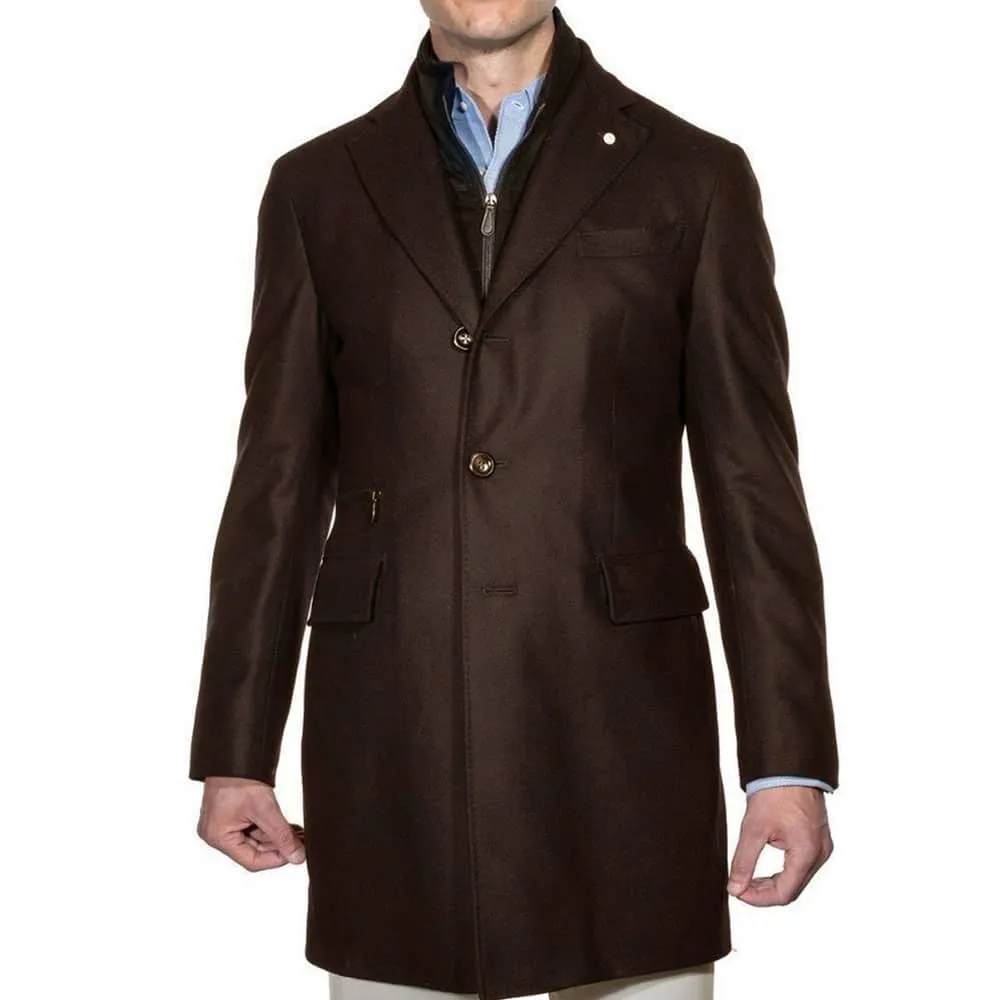 LUBIAM BROWN Wool/Cashmere Overcoat With Zip Insert | Menswear Online