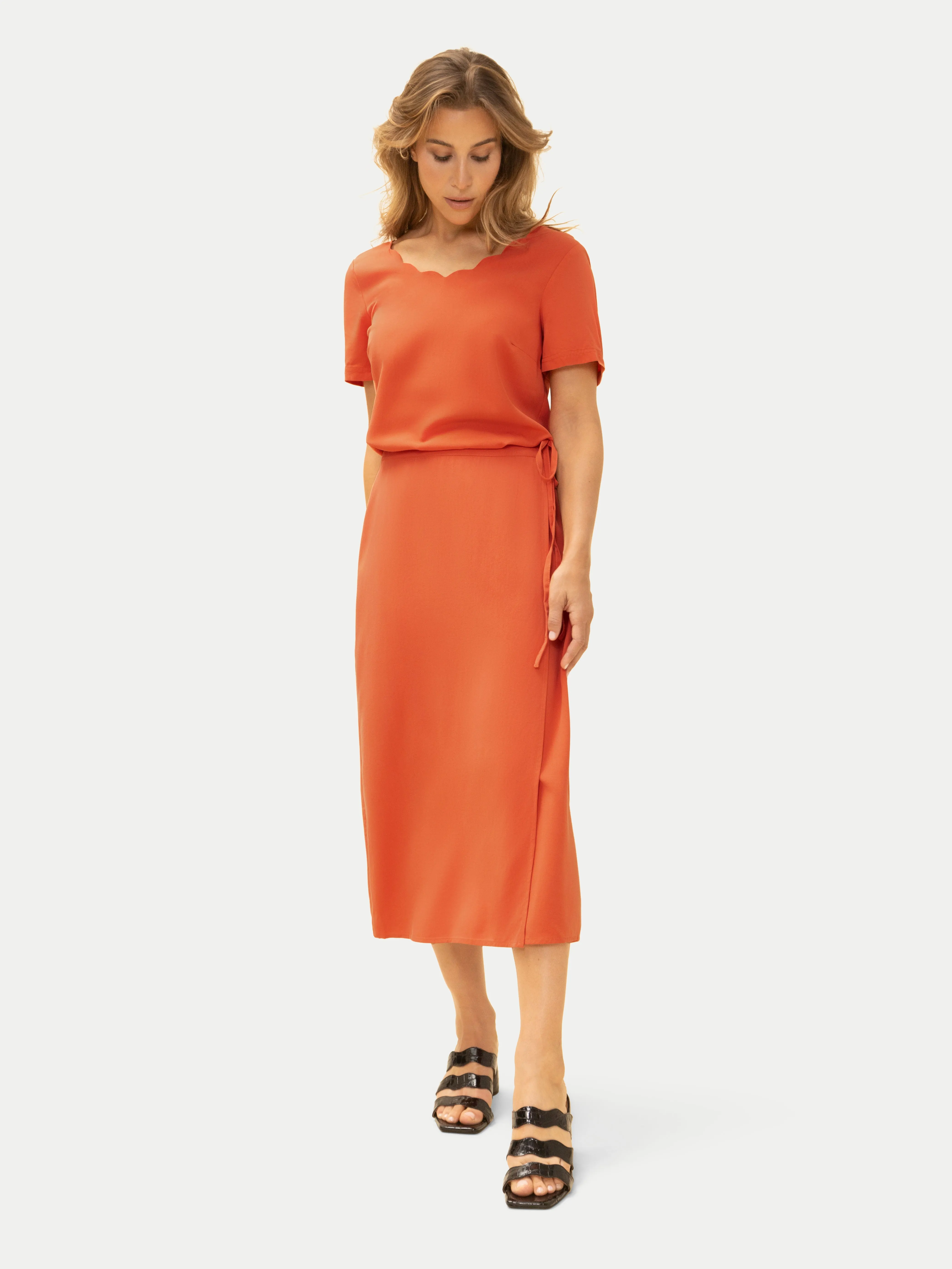 Lucille Scalloped Blouse in Orange Spritz