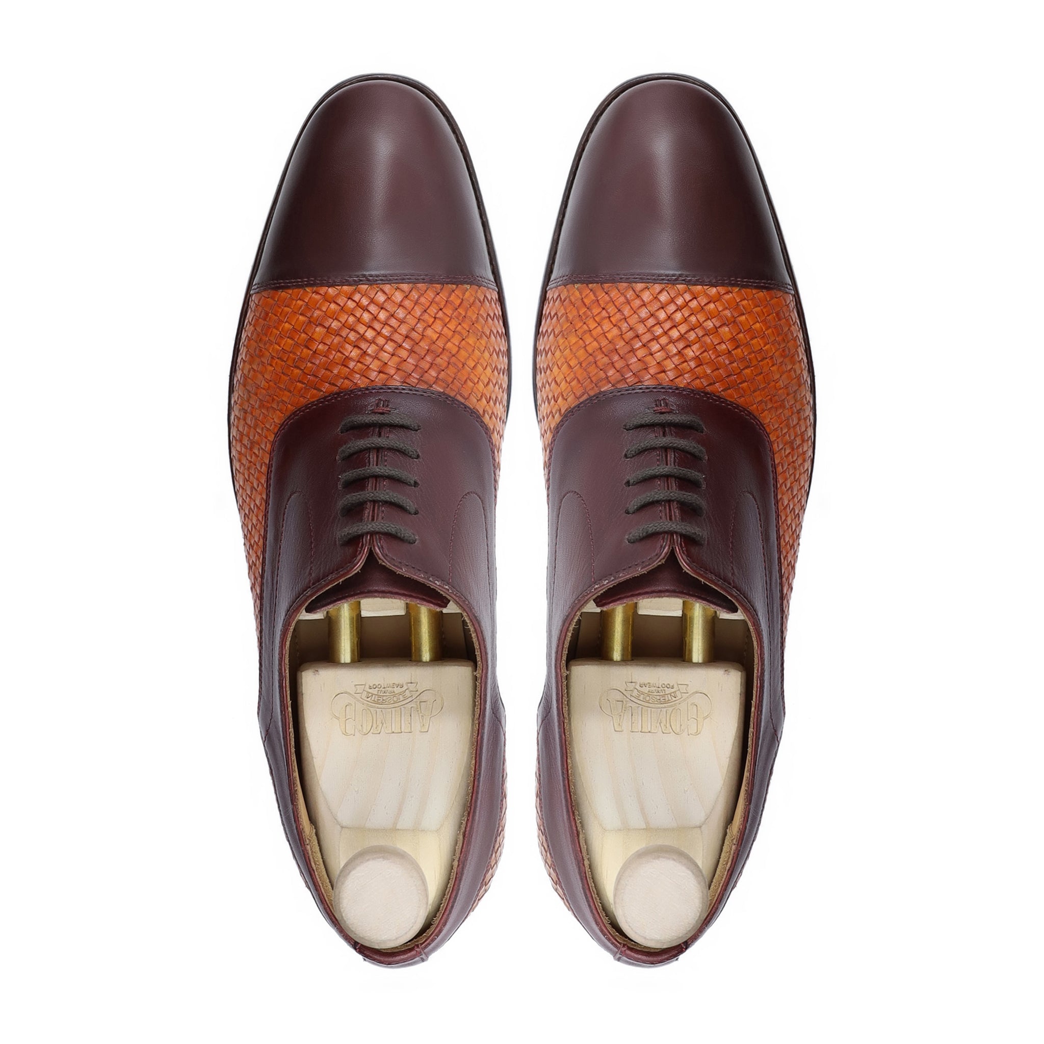 Lusaka - Men's Dark Brown Calf and Tan Hand Woven Leather Oxford