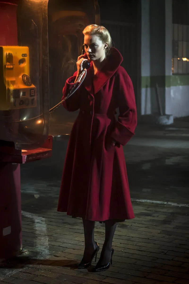 Margot Robbie Annie Terminal Red Wool Trench Coat