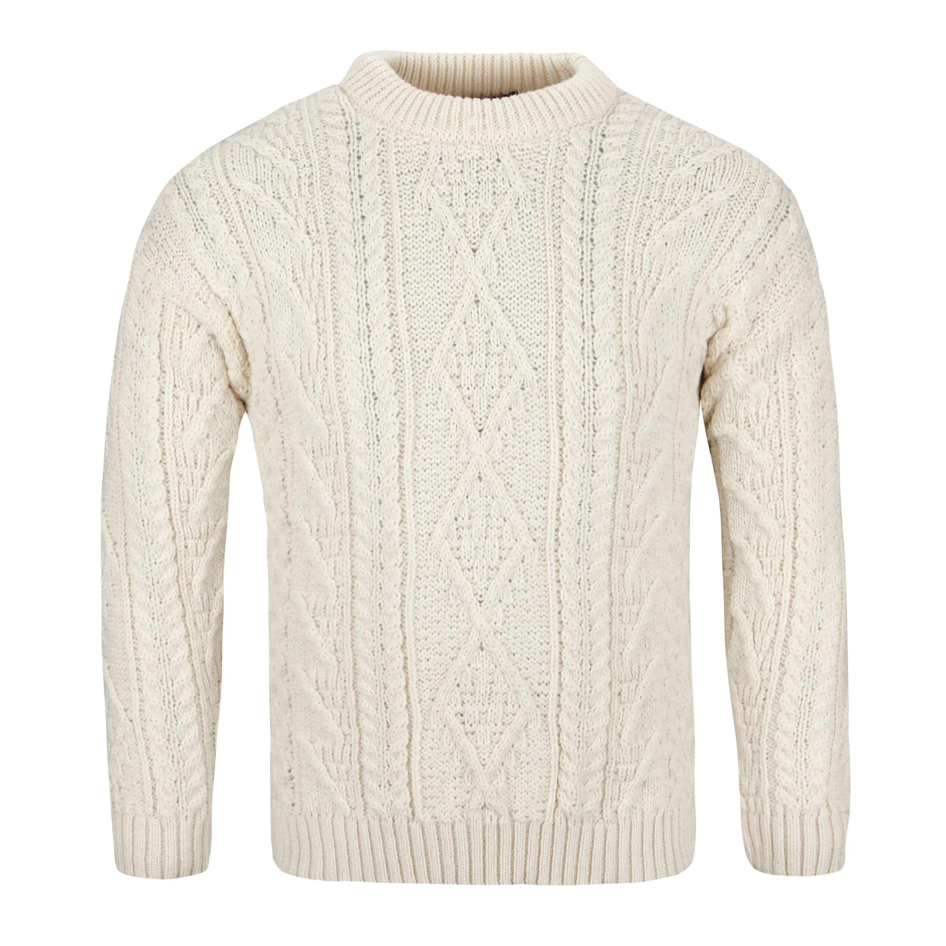 Mens Aran knit jumper - Ecru 100% British wool. Crew neck