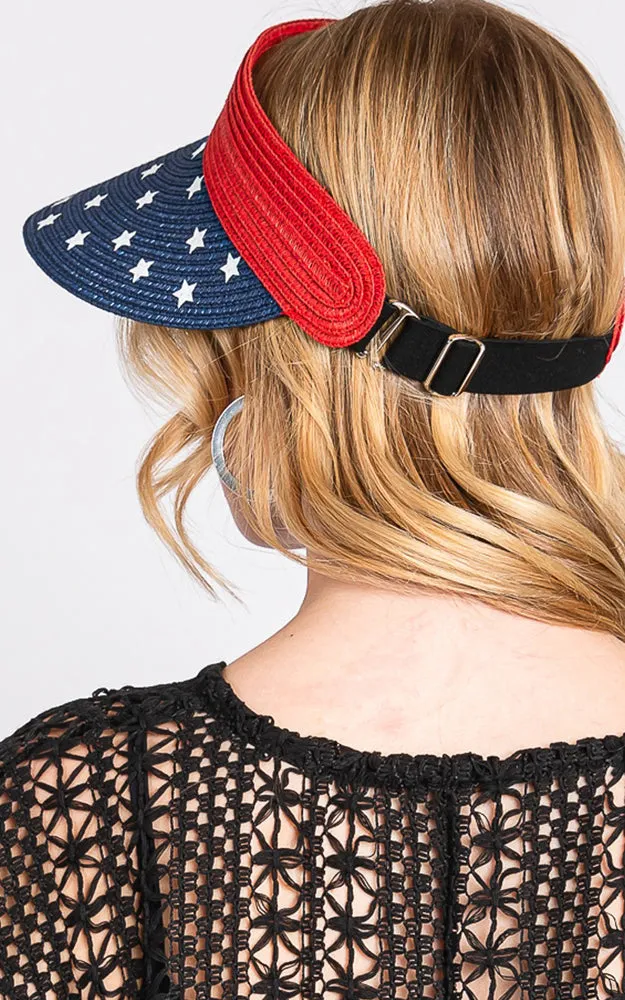 MH0163 AMERICAN FLAG ROLL UP SUN VISOR WITH ADJUSTABLE ELASTIC BAND