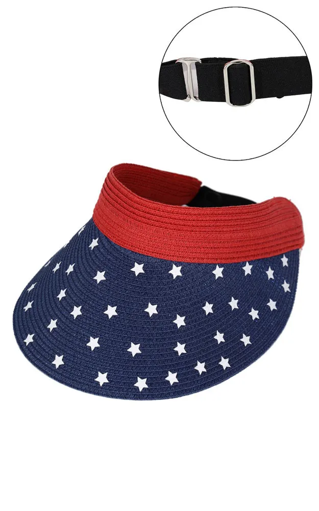 MH0163 AMERICAN FLAG ROLL UP SUN VISOR WITH ADJUSTABLE ELASTIC BAND