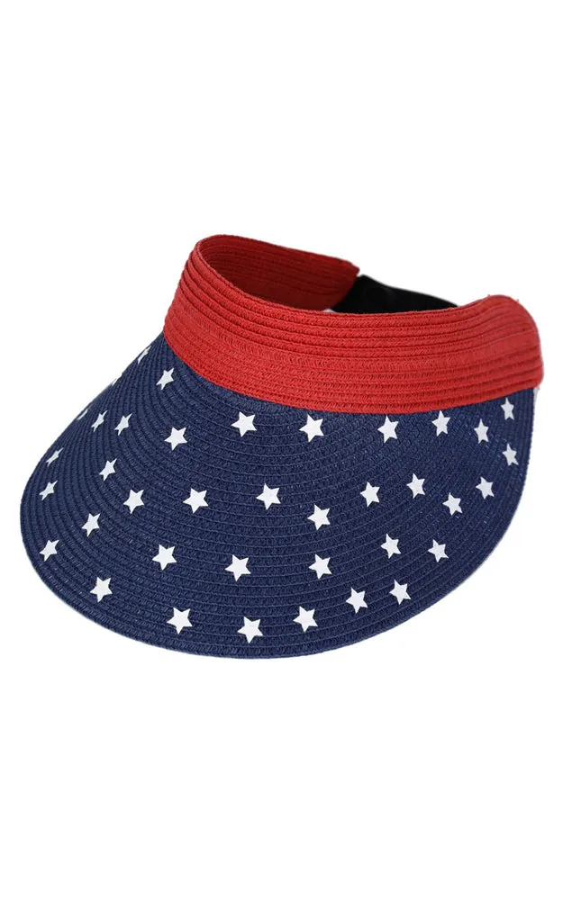 MH0163 AMERICAN FLAG ROLL UP SUN VISOR WITH ADJUSTABLE ELASTIC BAND