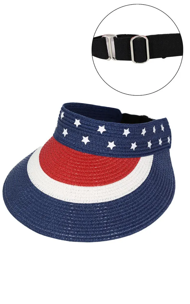 MH0164 AMERICAN FLAG ROLL UP SUN VISOR WITH ADJUSTABLE ELASTIC BAND