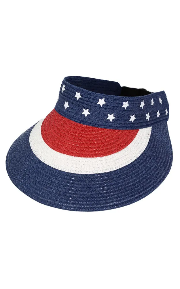 MH0164 AMERICAN FLAG ROLL UP SUN VISOR WITH ADJUSTABLE ELASTIC BAND