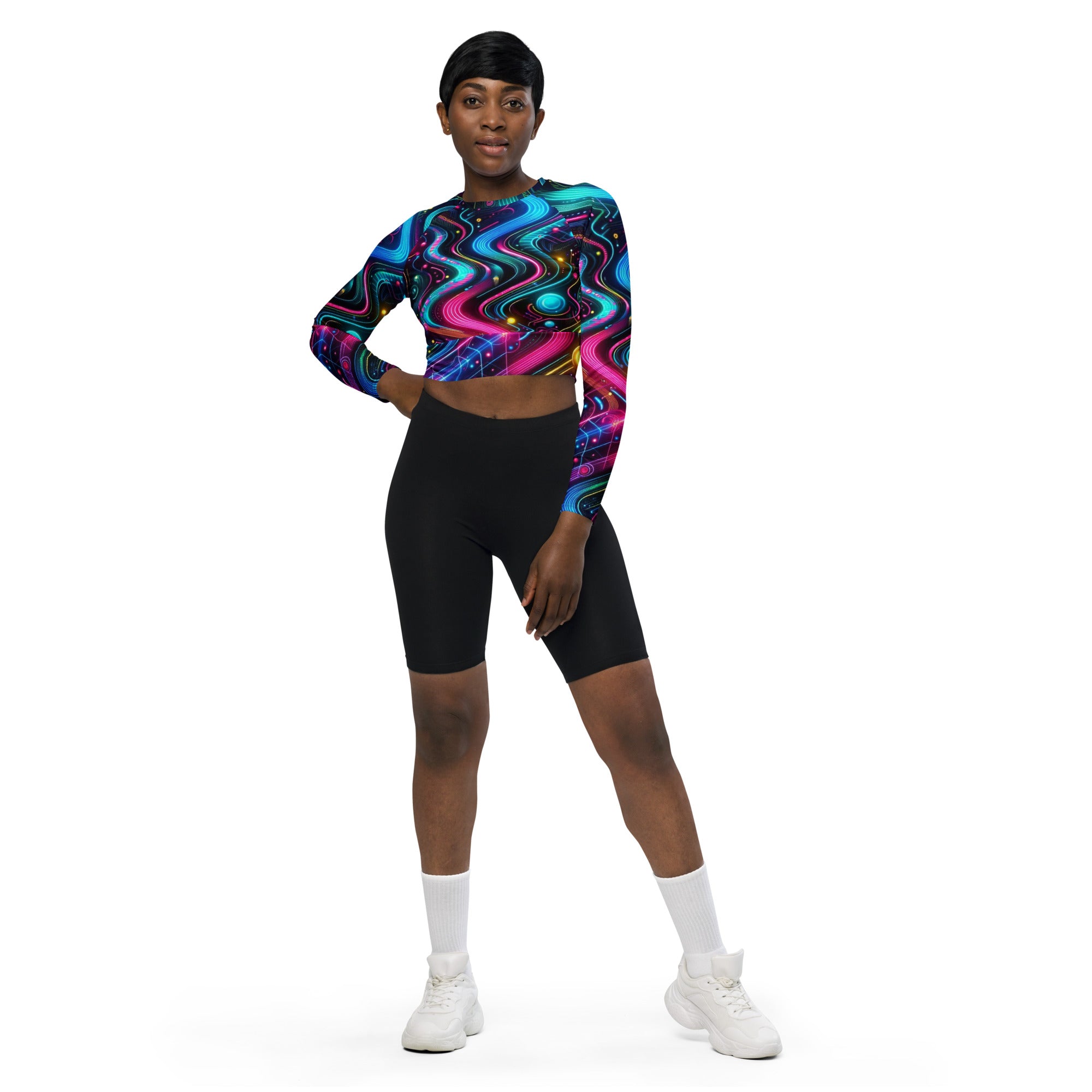 Neon Pulse Long Sleeve Rave Crop Top