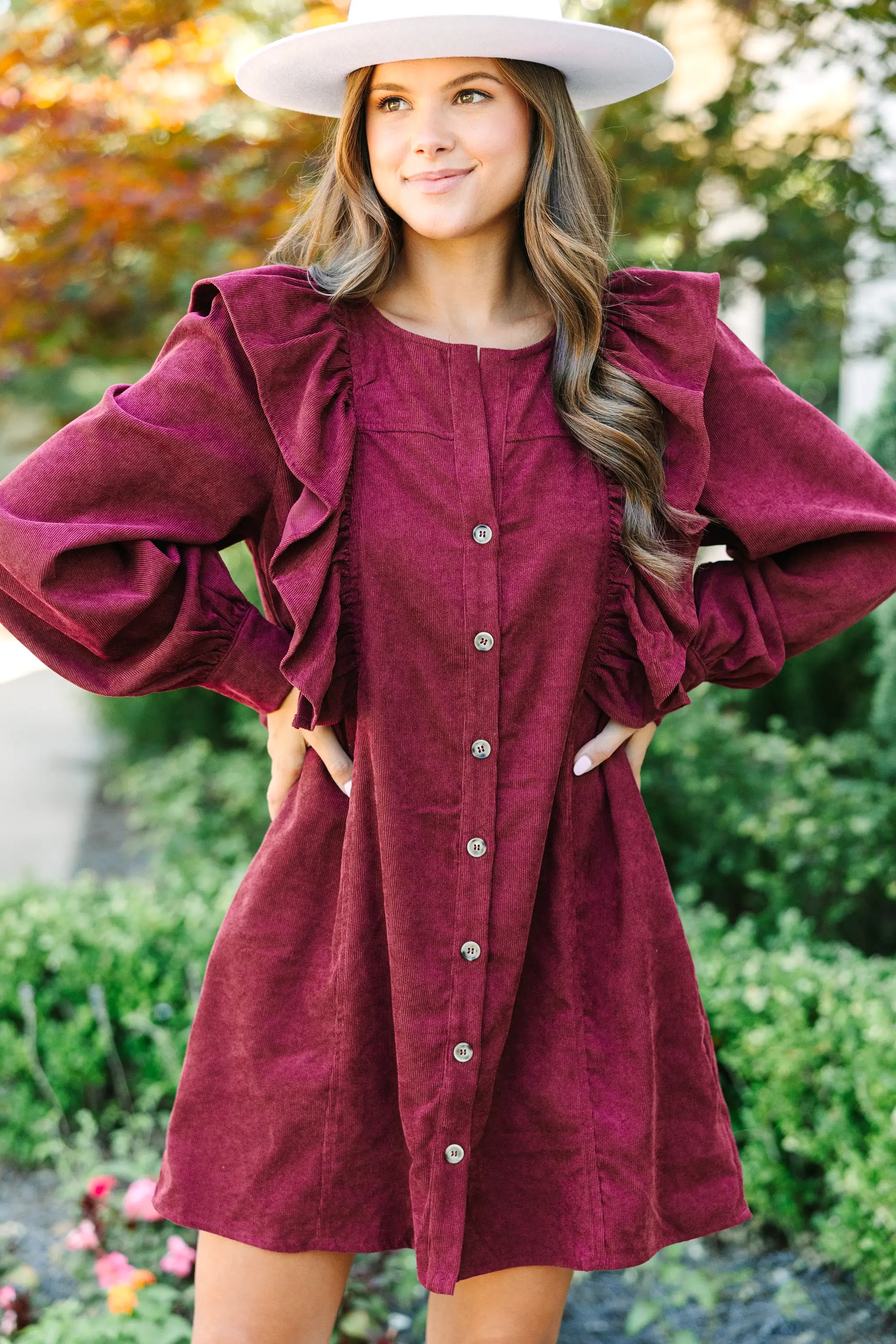 Never Too Late Burgundy Red Corduroy Dress