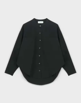 Oversize Mock Collar Button Down - Black Parchment Poplin