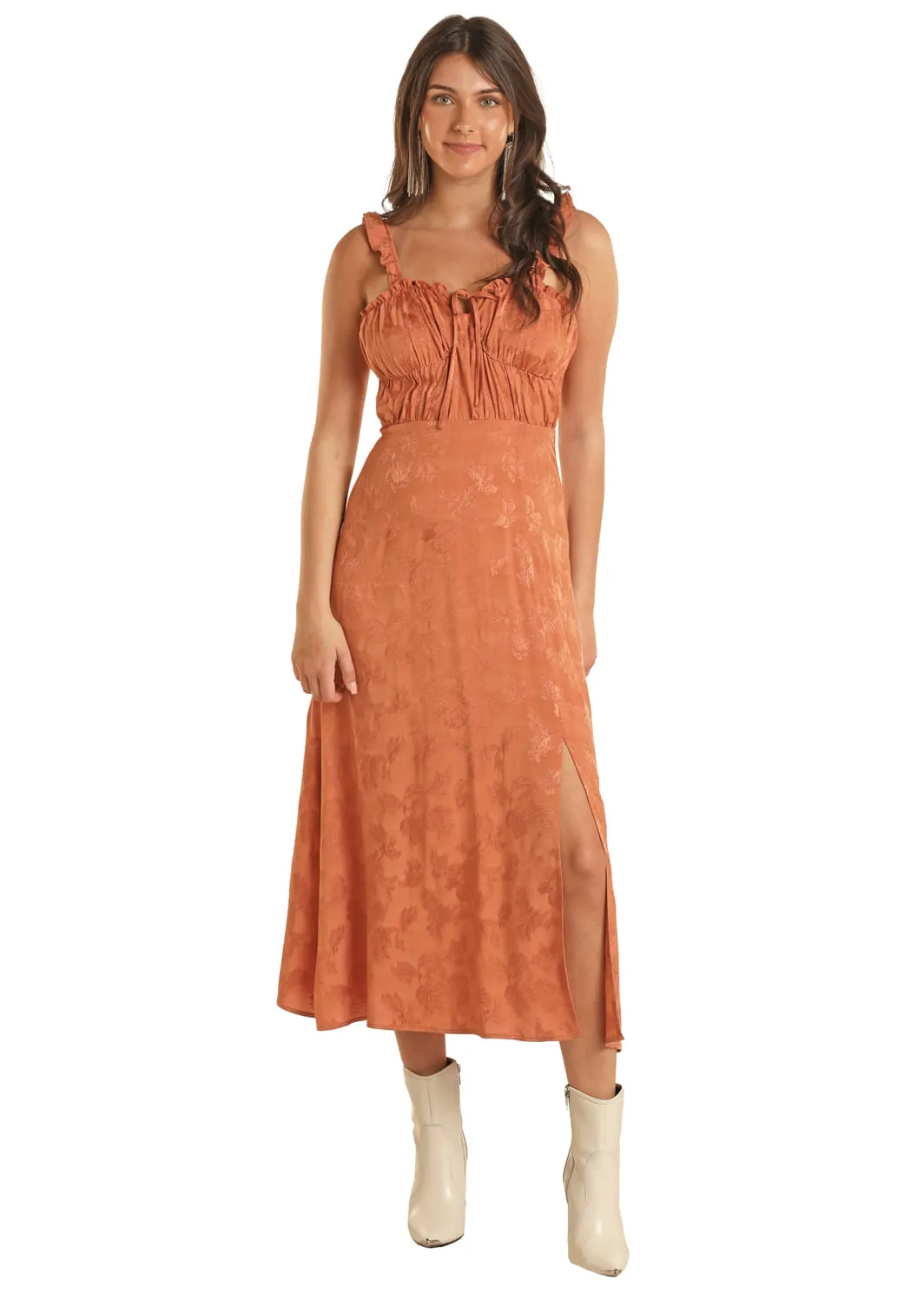 Panhandle Slim Womens Rust Smocked Sleeveless Dress