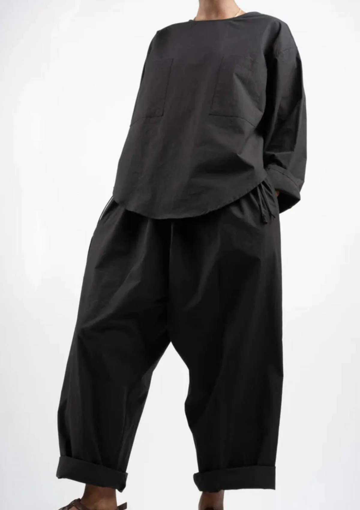 Parchment Poplin Balloon Pant - Black