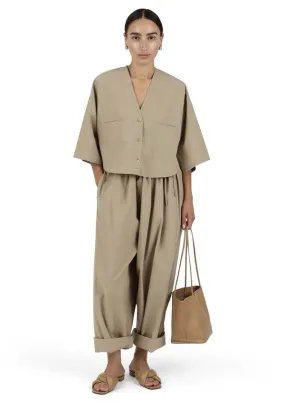 Parchment Poplin Balloon Pant - Taupe