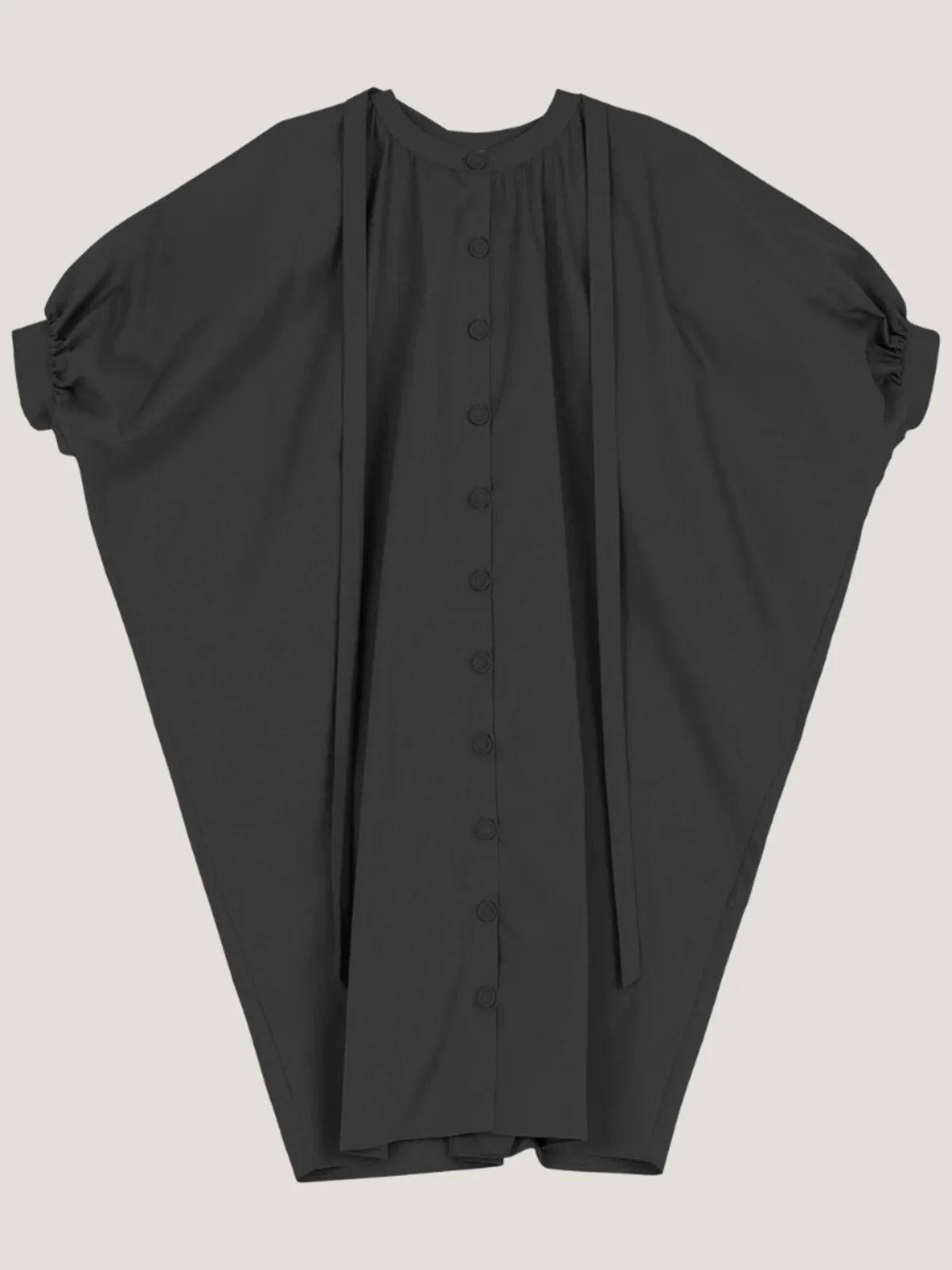 Parchment Poplin Button Front Kaftan - Black