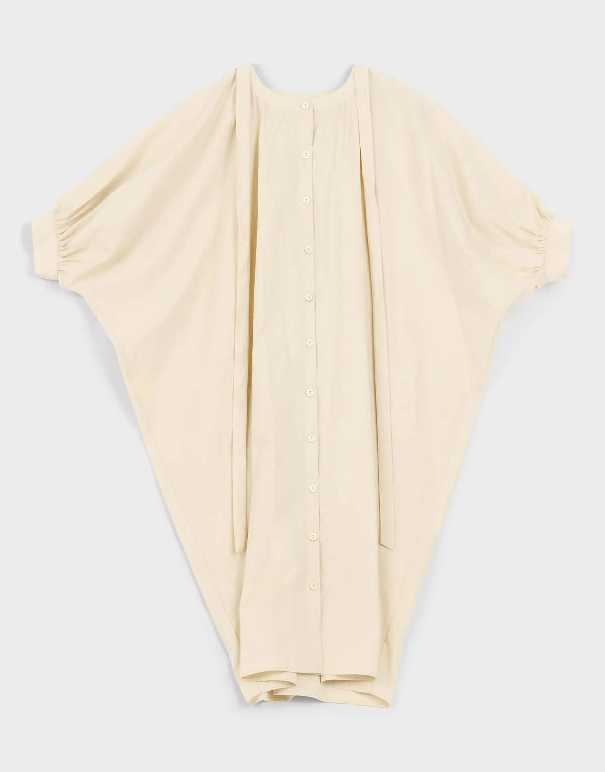 Parchment Poplin Button Front Kaftan - Eggshell