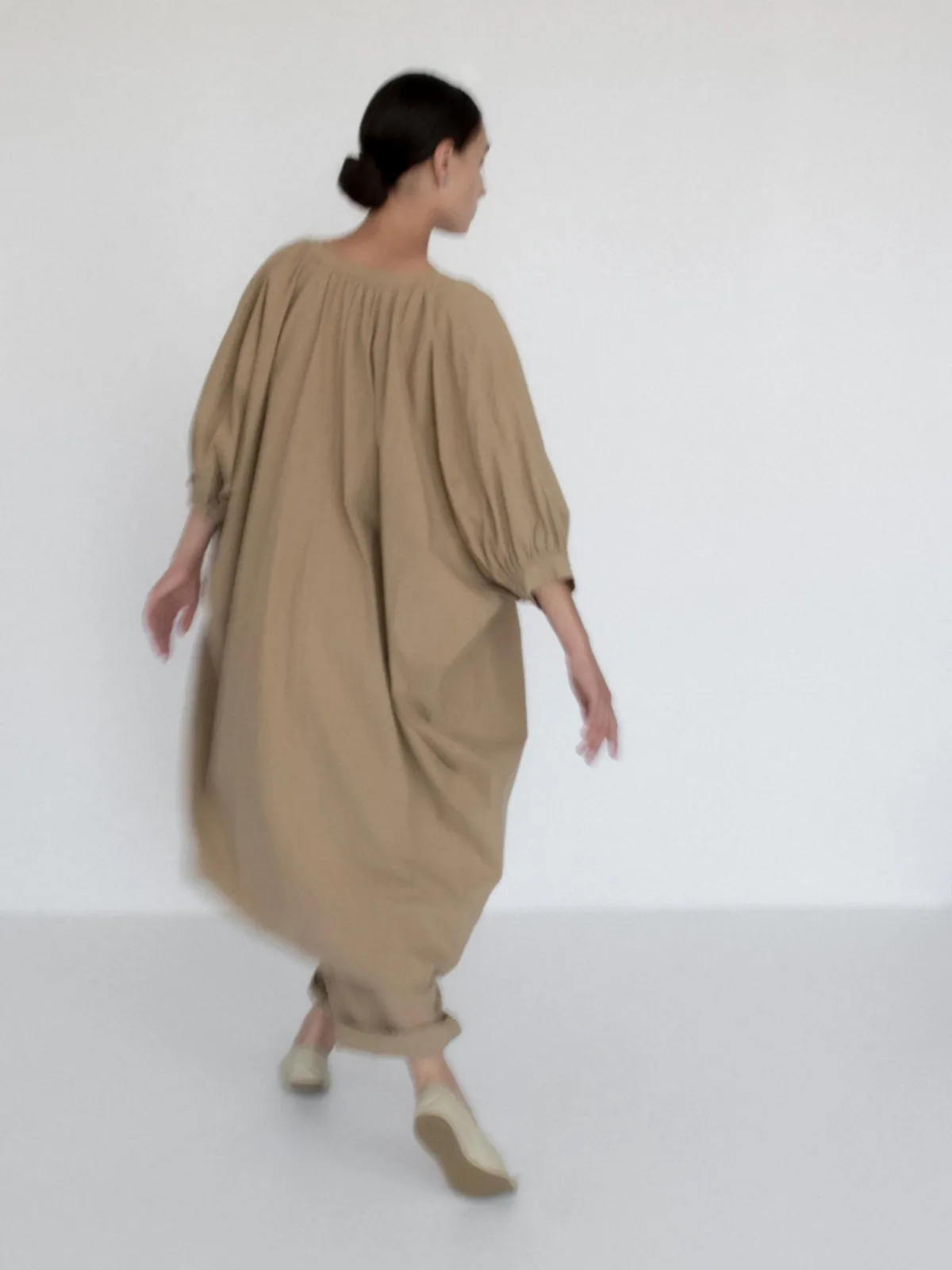 Parchment Poplin Button Front Kaftan - Khaki