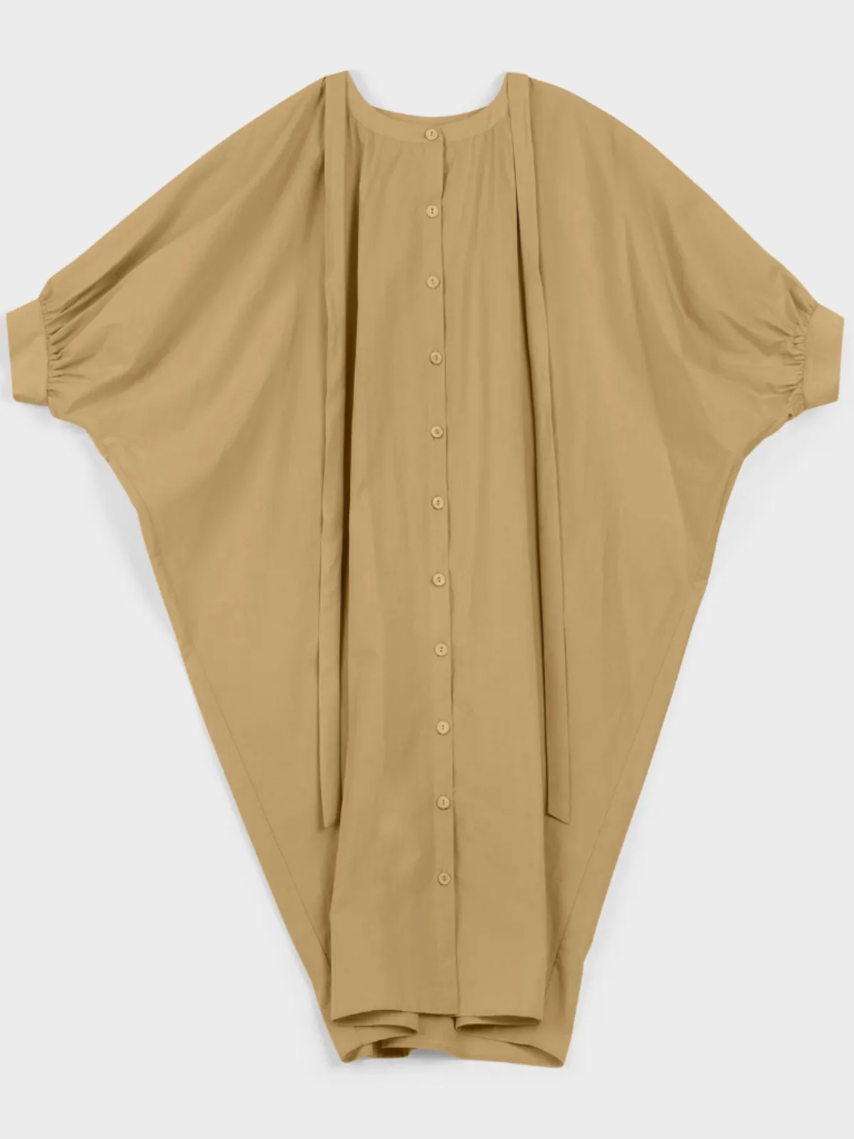 Parchment Poplin Button Front Kaftan - Khaki