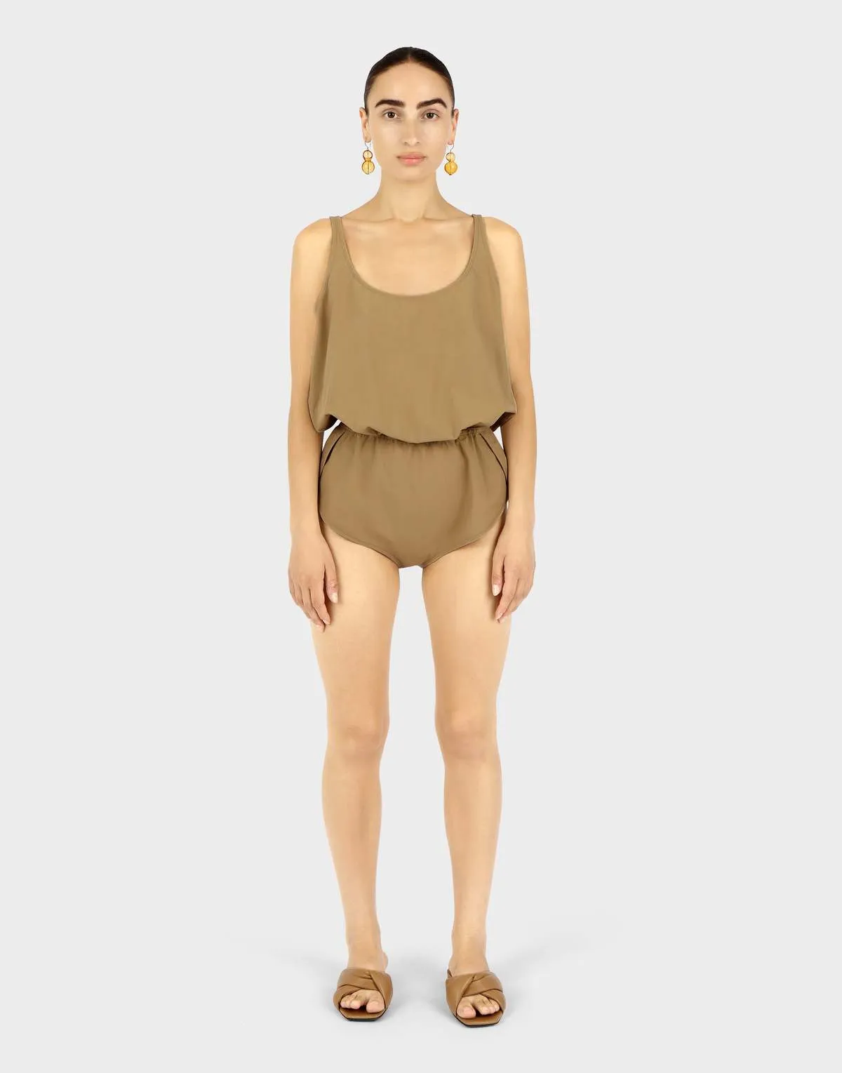 Parchment Poplin Gathered Bodysuit - Khaki 