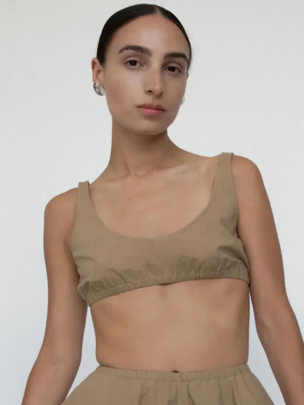 Parchment Poplin Gathered Bralette - Khaki