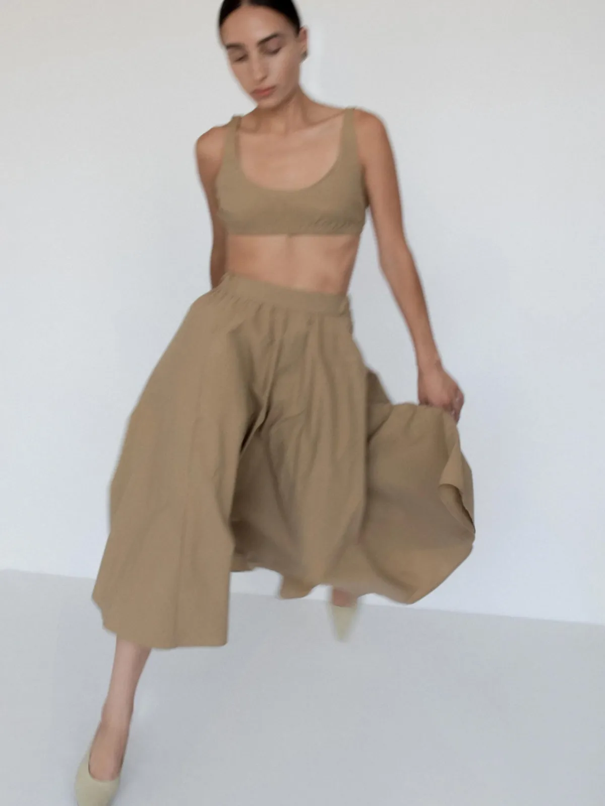 Parchment Poplin Gathered Bralette - Khaki