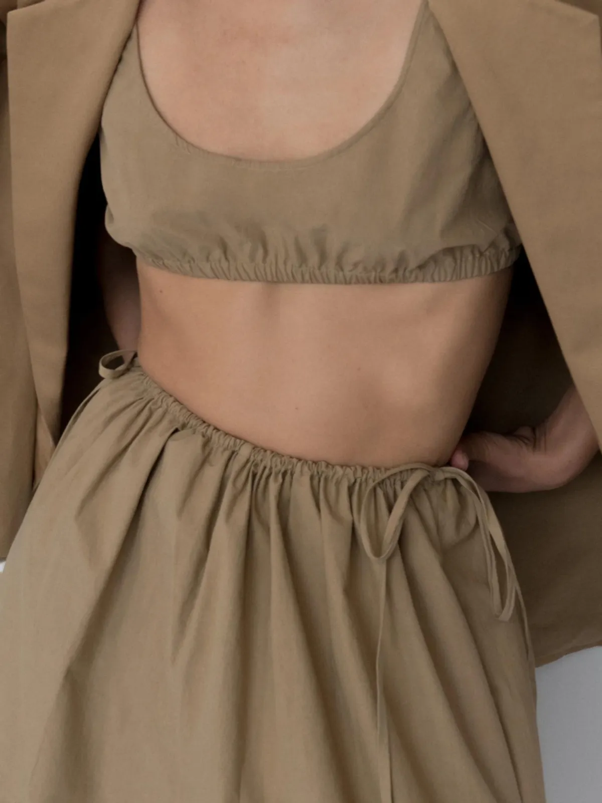 Parchment Poplin Gathered Bralette - Khaki