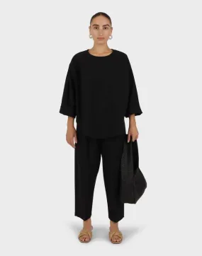 Parchment Poplin Pocket Popover Top - Black