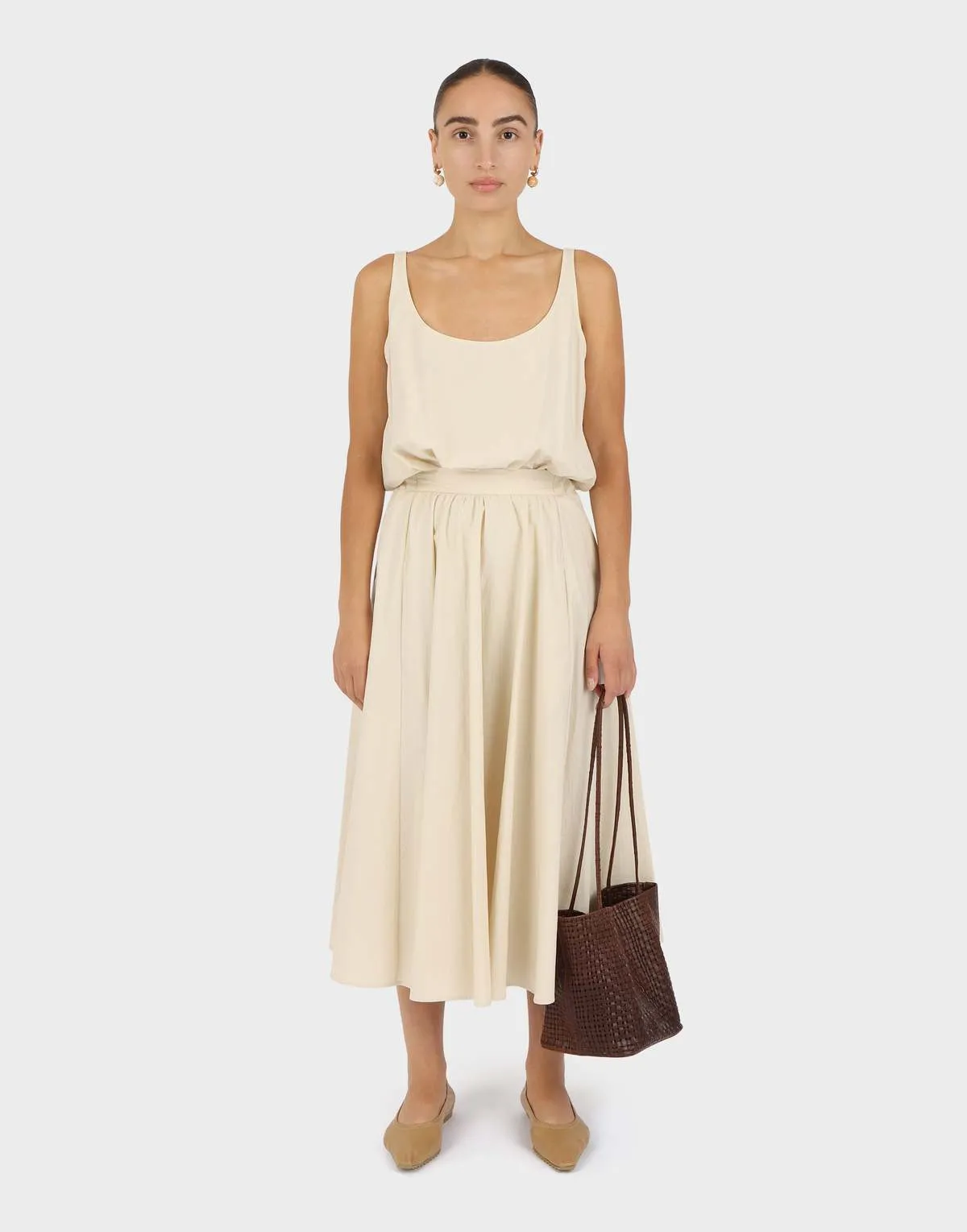 Parchment Poplin Relaxed Circle Skirt - Eggshell