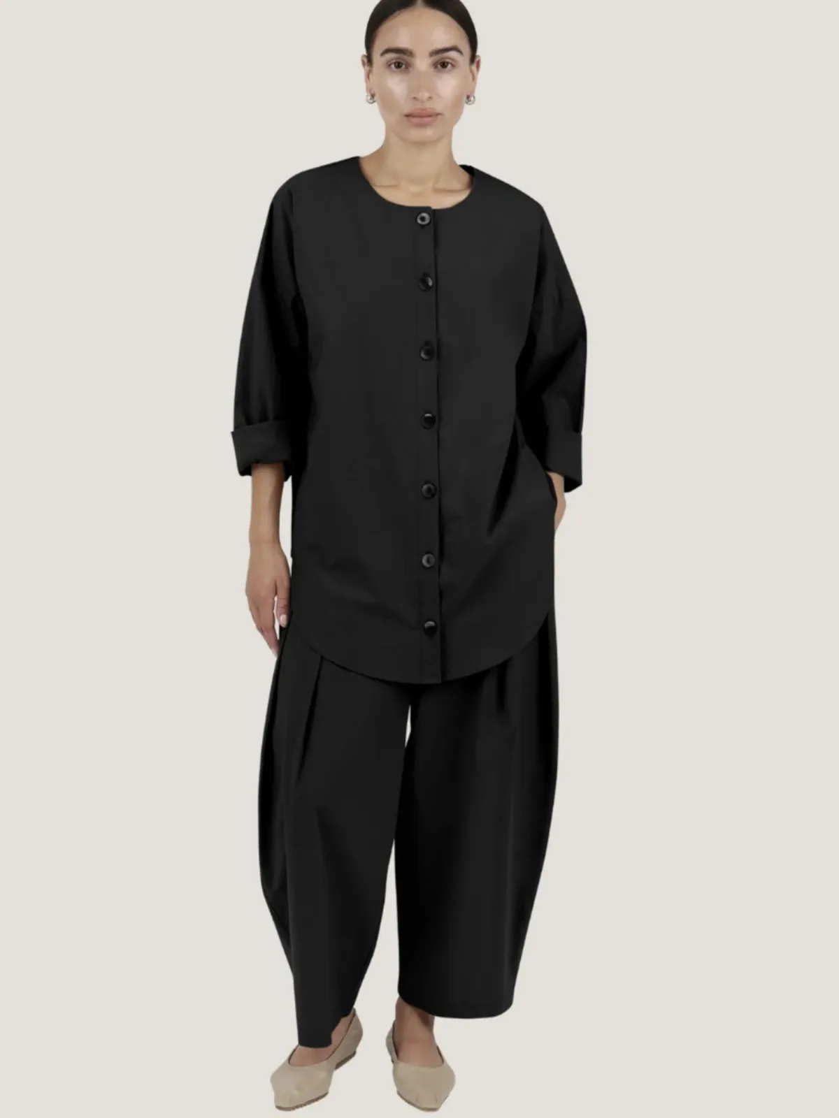 Parchment Poplin Voluminous Trouser - Black