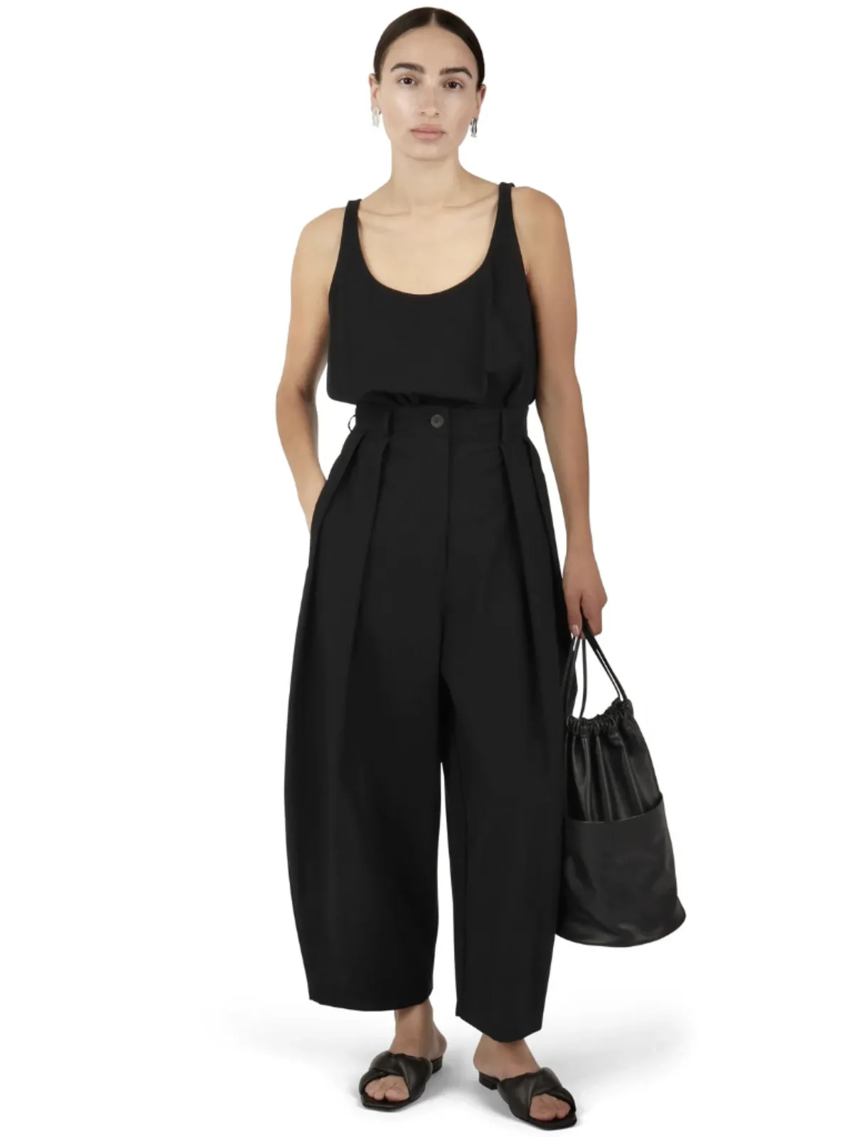 Parchment Poplin Voluminous Trouser - Black